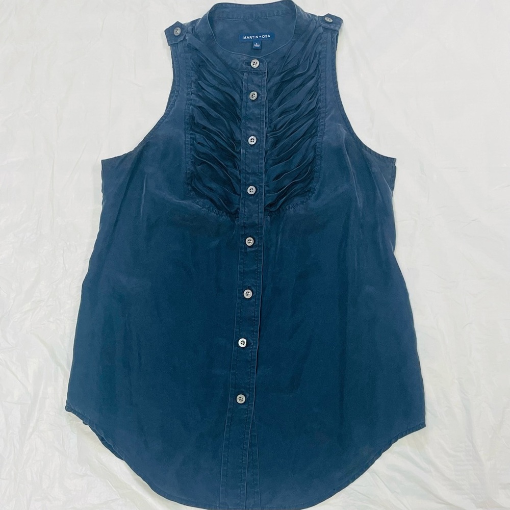 MARTIN + OSA Women’s Navy 100% Silk Tuxedo Top Blouse Size 2 Anthropologie